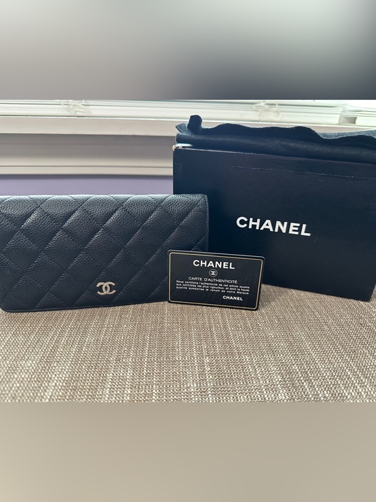 CHANEL Handbags - CHANEL Quilted Caviar Wallet with CC Logo - Black